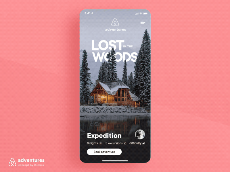 Airbnb Adventures Concept / Prototype 2 airbnb animation concept interaction design ios iphonex mobile parallax prototype ui ux