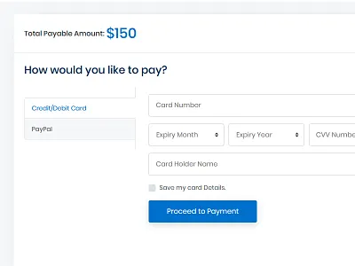 How would you like to payment ? card credit debit pay payment paypal total amount