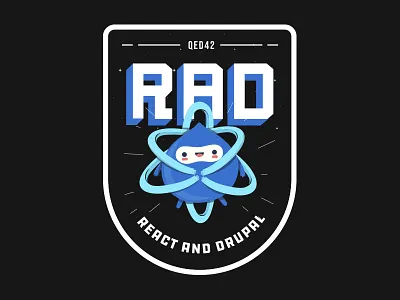 "RAD" sticker decoupled drupal mascot react sticker stickermule