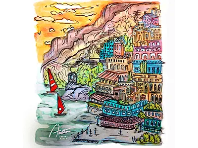 Amalfi Coast illustration ink italy photoshop watercolour