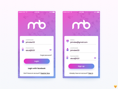 Login & Register screens app app ui login mobile register screen sign up ui ux