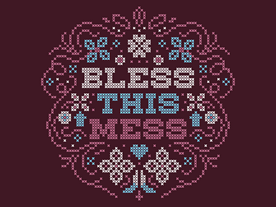 Bless This Mess cross stitch floral pixel typography