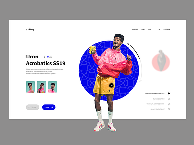 Story blue man nike pink shop tranding ui ux web yellow