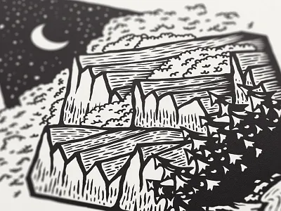 Project for New Garden Society clouds forest illustration moonlight mountains nature new garden society nightsky pine tree stars the path wild