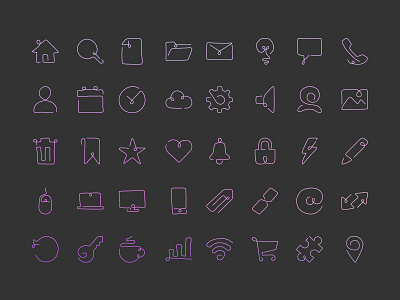 Curved Script Style Single Line Icons glyphs hand drawn icons monoline one line single line vector