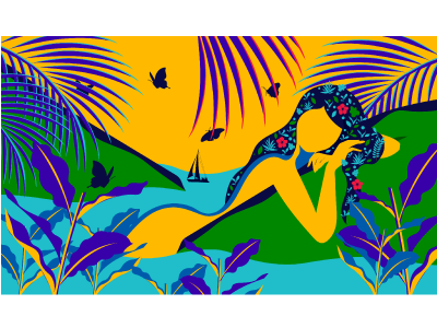 La Poza de las Mujeres, Manatí, Puerto Rico colourful design flat illustration puertorico