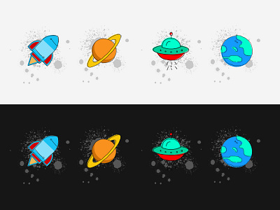 Space Cartoon Style Icons