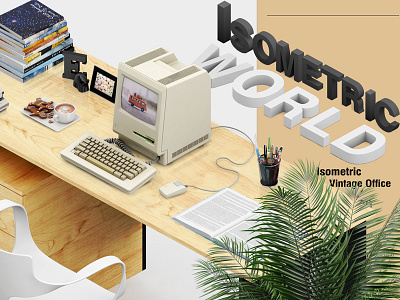 Isometric Vintage Office Mockup computer isometric isometric computer isometric iphone office room presentation realistic reception render retro vintage vintage computer