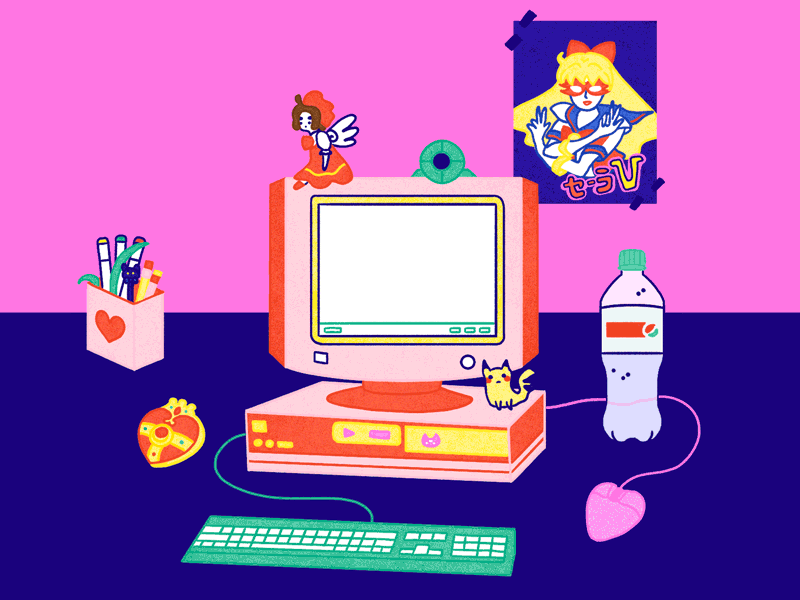 Moon Chat 🌙✨ drawing fanart gif illustration loop moon sailor moon tech usagi windows 98