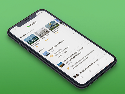 Find Mosque Feeds clean dashboard feeds ios iphone x listing mobile app mosque ui design ux design