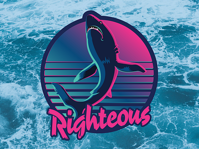 Totally Righteous Shark 1980s 80s aesthetic ocean outrun retro retrowave righteous shark sun sunset vaporwave