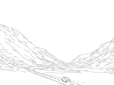 Long drive in Scotland design image linedrawing scotland