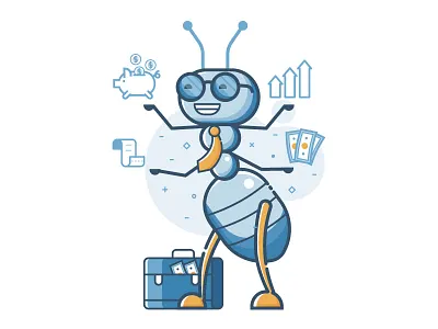 Business Ant Character accounting ant bug businessman character flat design investing investor line art rich