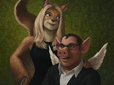 Area 23 Animal Portrait animal anthropomorphic classic flying humanoid illustration painting pig portrait squirrel