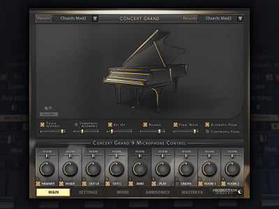 Concert Grand Piano User Interface Design audio design gui gui design kontakt library piano ui ui design user interface user interface design vst