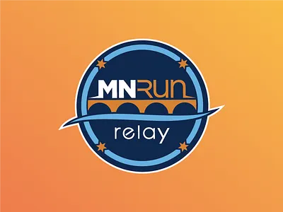 MNRUN Relay Logo badge blue brand bridge event logo minnesota race river run stars