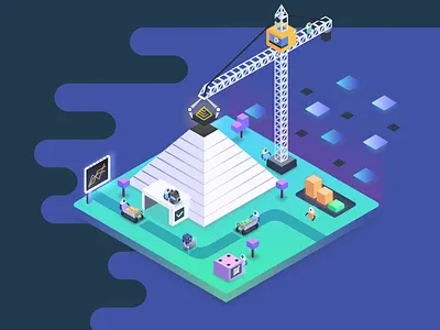Building Auryc analytics auryc construction crane graph illustration isometric robots