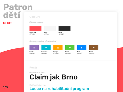 Patron dětí UI kit (1/3) color colours fonts headlines rubik font ui ui kit user interface