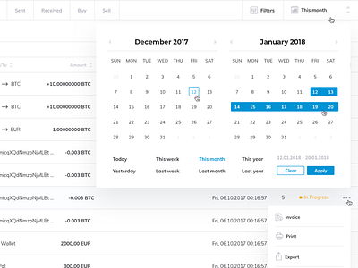 History Dropdowns blockchain cryptocurrency dashboard exchange filters