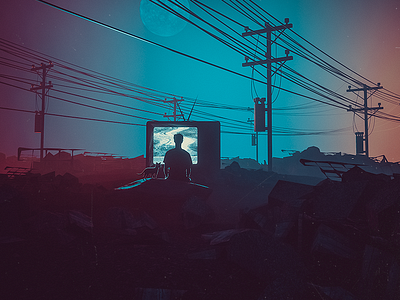 No Reception - Experiment 19 3d art behanc c4d cat illustration landscape photoshop sci fi tv