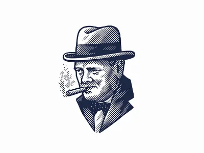 Churchill churchill face illustration logo man portrait vintage woodcut