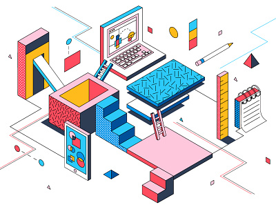 Creating a Design System asana conceptual design design systems illustration isometric shape system visual metaphor