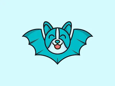 Bat creative logo bat blue cartoon creative dog fun ilustration logo playfull vector wings