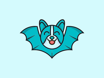 Bat creative logo bat blue cartoon creative dog fun ilustration logo playfull vector wings