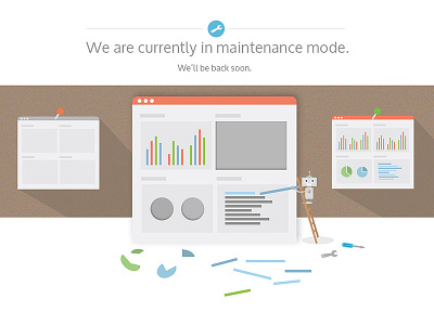 Maintenance Page app browser charts dashboard error flat funny illustrator maintenance reports vector webpage