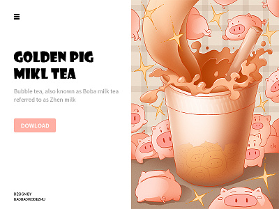 Golden pig milk tea