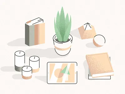 Plant, Books & Stuff book candle deco grain illustration light noise plant shadow shop