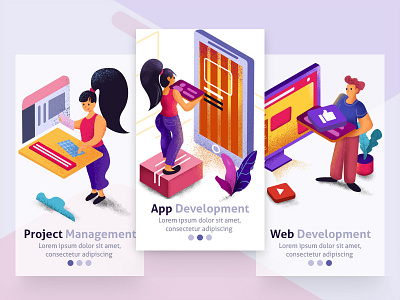 creative agency illustration explore feed girl grainy illustration ios isometric onboarding