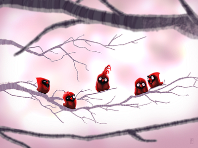 Cardinals birds digital painting illustration painting