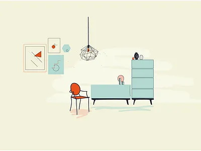 Interiors - living room bold chair frames illustration lamp living room wip