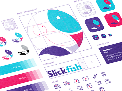 Slickfish App - Visual Style Guide app app styleguide brand guideline brandbook branding color palette dating app icon ios iphone icon logo branding logo construction logo design logo design mobile logo grid logo mark construction typography visual identity visual style guide