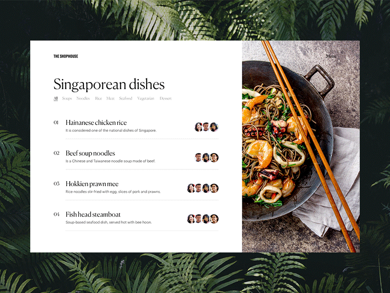 Singapore Food Guide - WIP Screens animation clean desktop food guide interaction minimal simple singapore travel web website