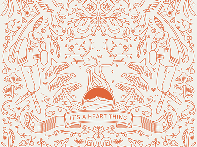 Illustration for packaging 2d flat illustration illustrator line art nature plants ribbon texture trees typography