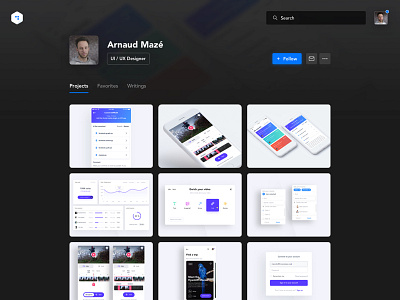 Profile Page - dark version concept dark follow profile search thumbnails ui user ux