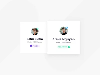 Profile Cards avatar badge button card clean follow profile shapes ui