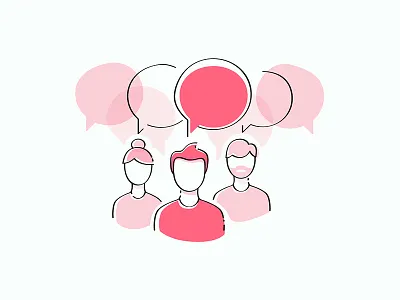 Community Icon chat community conversation discussion icon illustration message people picto pink style