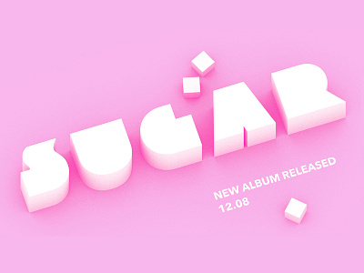 Sugar 3d cover kawaii lettering logo minimalism pink render