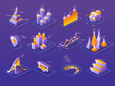 Isometry Infographic 3d creative design diagram graph infographic isometry neon pie purple