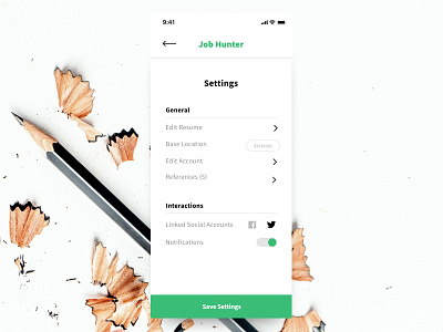 Daily UI #007 (Settings) dailyui green minimal settings source sans pro ui white whitespace