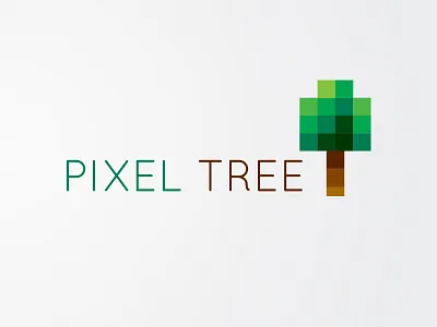 Pixel Tree Logo Design blocks brown green nature pixel square tree