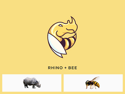 RHINO AND BEE CREATIVE LOGO animal bee cartoon character creative design fly ilustration logo rhino wings