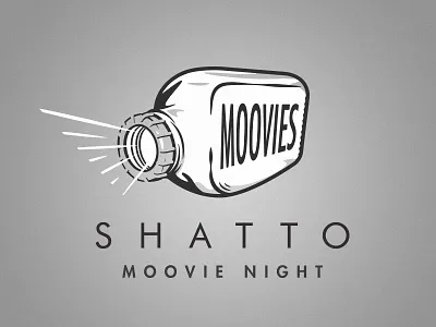 Shatto Moovies bottle cinema film glass illustration logo milk movies procreate projector shatto