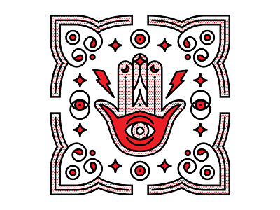 Cursed. curse halftone hand illustration mono line monoline red vector