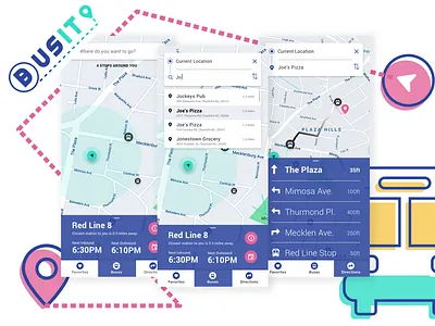 Bus it! apple bus directions driving app map mobile app navigation search transportation travel app uber ui