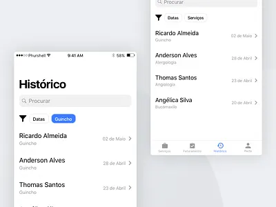 History Screen Design app history list mobile phurshell ui ux