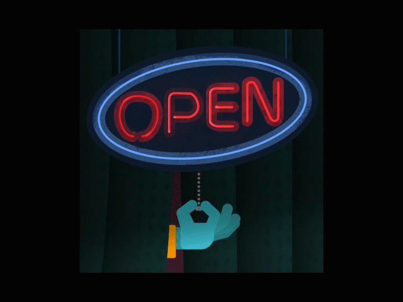 Open For Business 2d animation after effects illustration motion design motion graphics neon sign photoshop vector